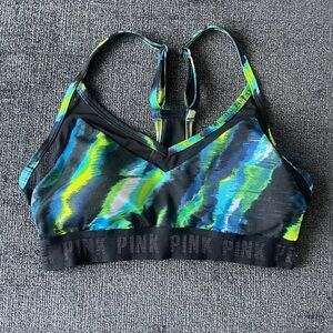 PINK Victoria's Secret | Size M | Black Sports Bra with Blue & Neon Green Print